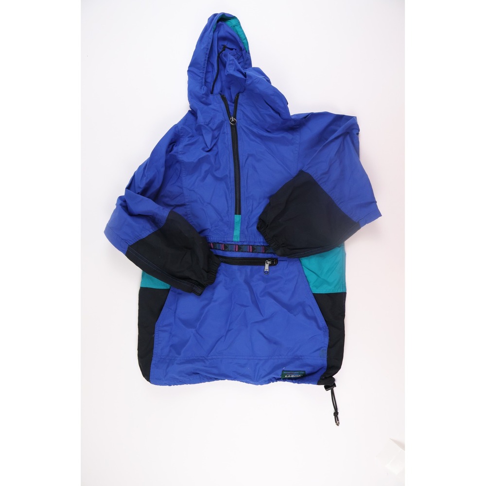 LL Bean Vintage Jacket Anorak Colorblock Blue Teal Large Excellent